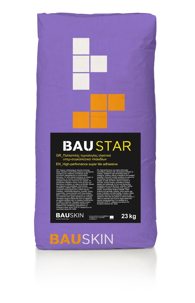 BAU STAR, τσιμεντοειδής κόλλα C2TE S1, λευκή, 23kg/σακί
